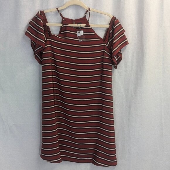 NWT Sugar Lips Cold-Shoulder Dress Size XS Striped - Picture 1 of 15
